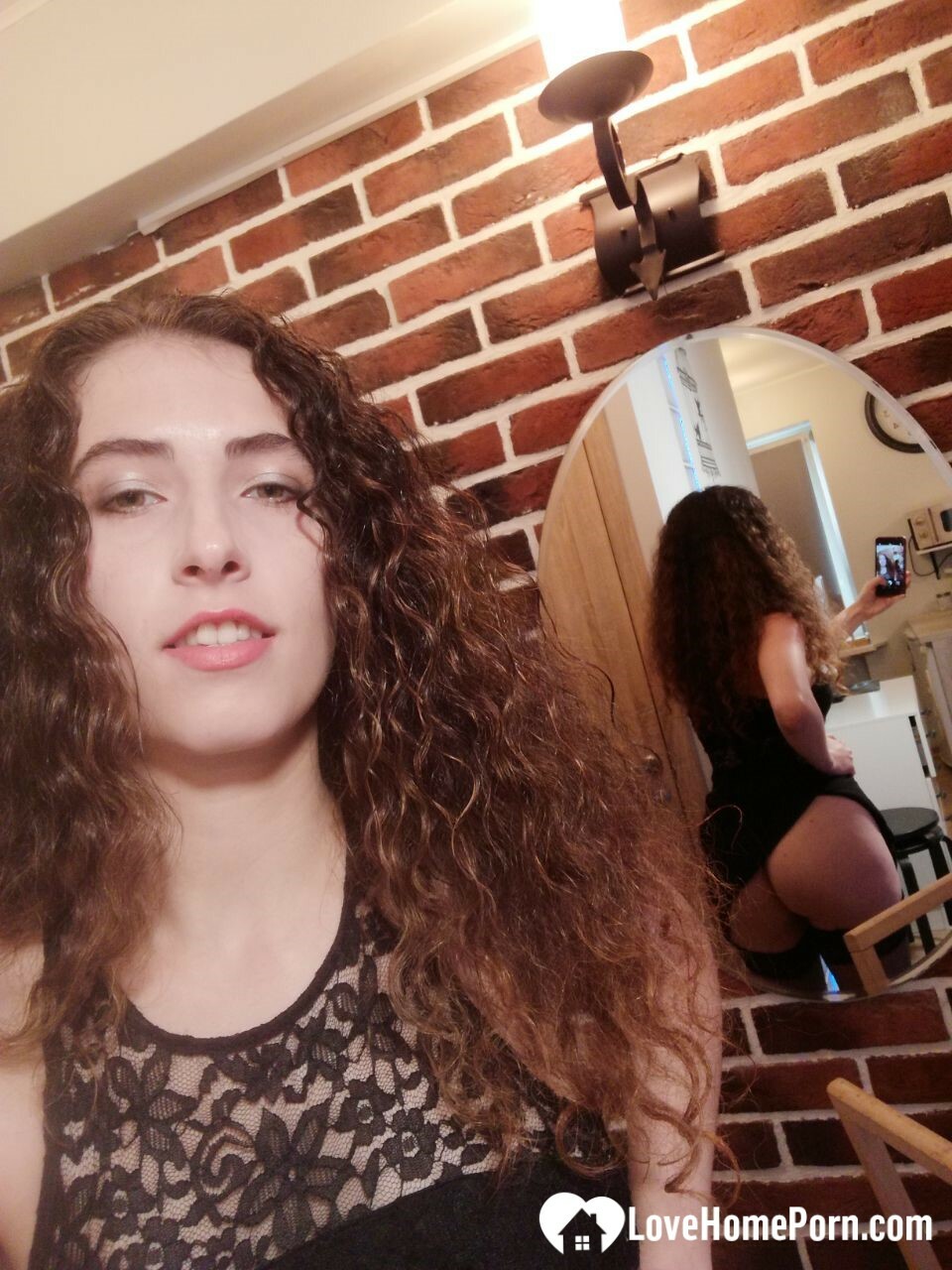 Kinky cutie trying on some black lingerie — 32